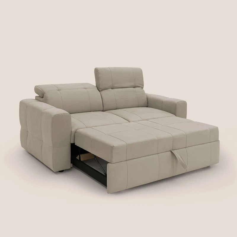 Kronos Canapé avec pouf extractible et têtières inclinalbes en microfibre douce imperméable T11 Taupe tortora