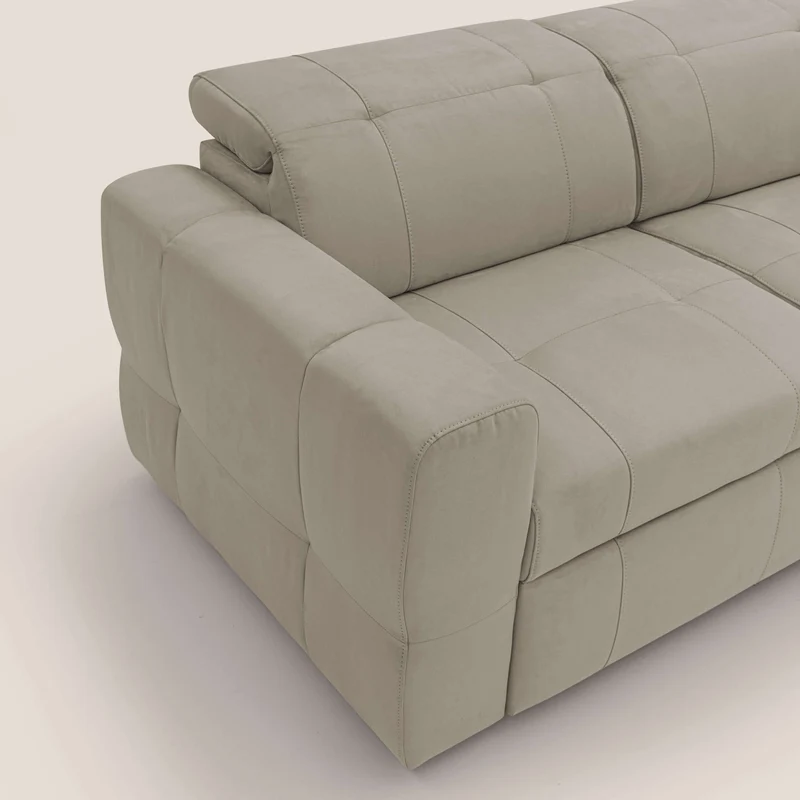 Kronos Canapé avec pouf extractible et têtières inclinalbes en microfibre douce imperméable T11 Taupe tortora