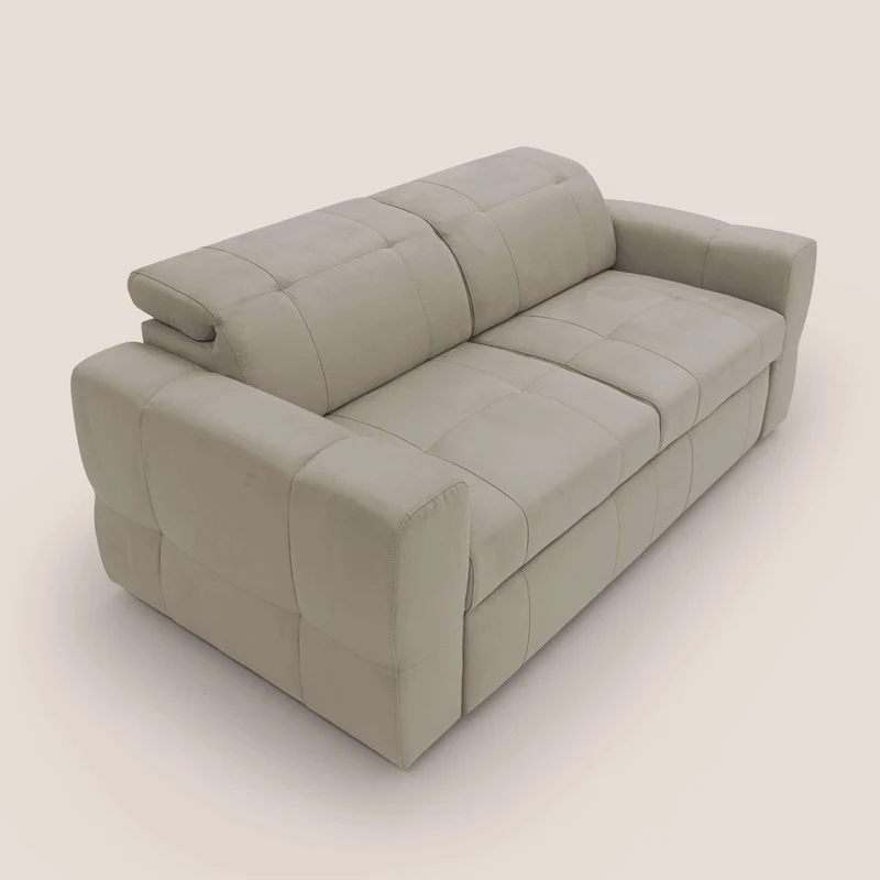 Kronos Canapé avec pouf extractible et têtières inclinalbes en microfibre douce imperméable T11 Taupe tortora