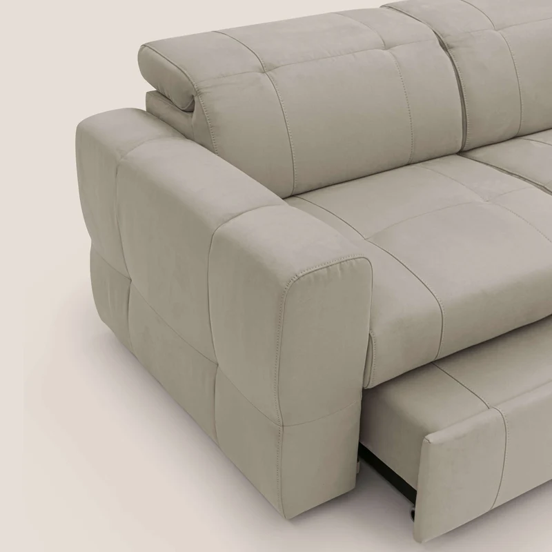 Kronos Canapé avec pouf extractible et têtières inclinalbes en microfibre douce imperméable T11 Taupe tortora