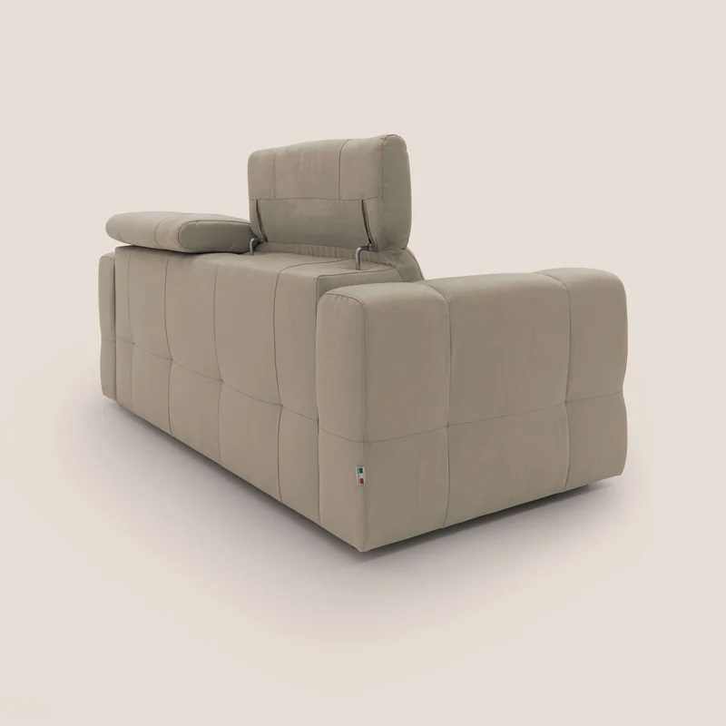 Kronos Canapé avec pouf extractible et têtières inclinalbes en microfibre douce imperméable T11 Taupe tortora