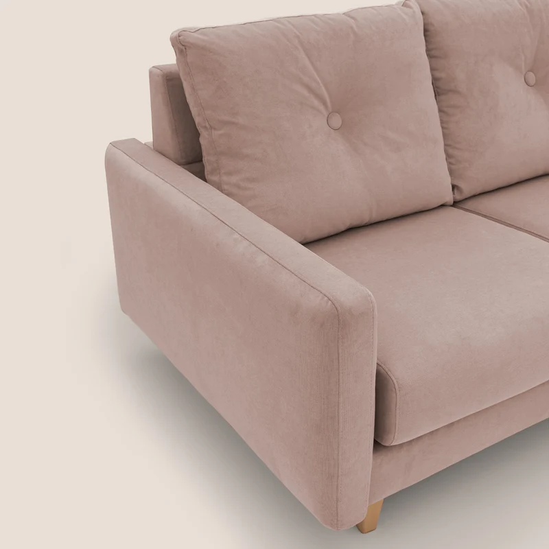Matisse canapé d'angle avec assises coulissantes et dossier en duvet d'oie en tissu détachable T17 rose