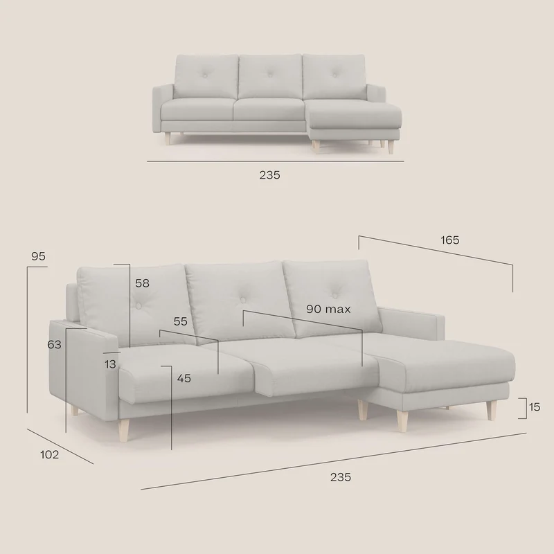 Matisse canapé d'angle avec assises coulissantes et dossier en duvet d'oie en tissu détachable T17 orange