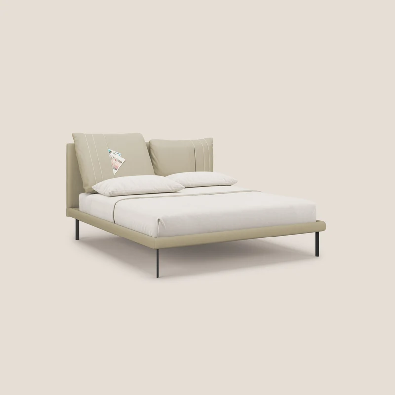 Giselle lit moderne avec coussins tête de lit réglables avec poches en microfibre imperméable T11 crème