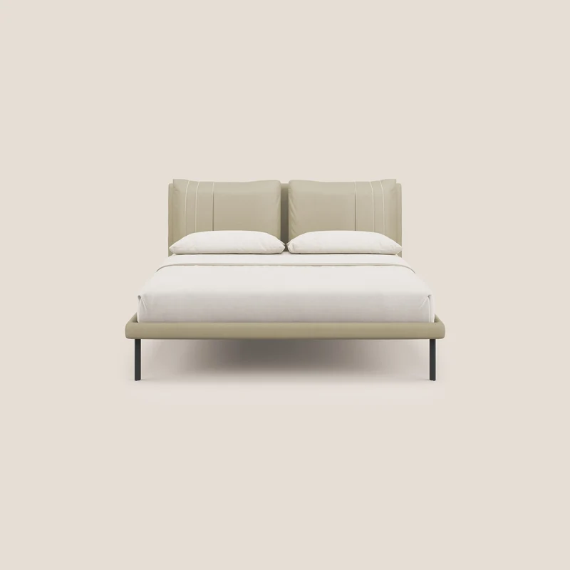 Giselle lit moderne avec coussins tête de lit réglables avec poches en microfibre imperméable T11 crème
