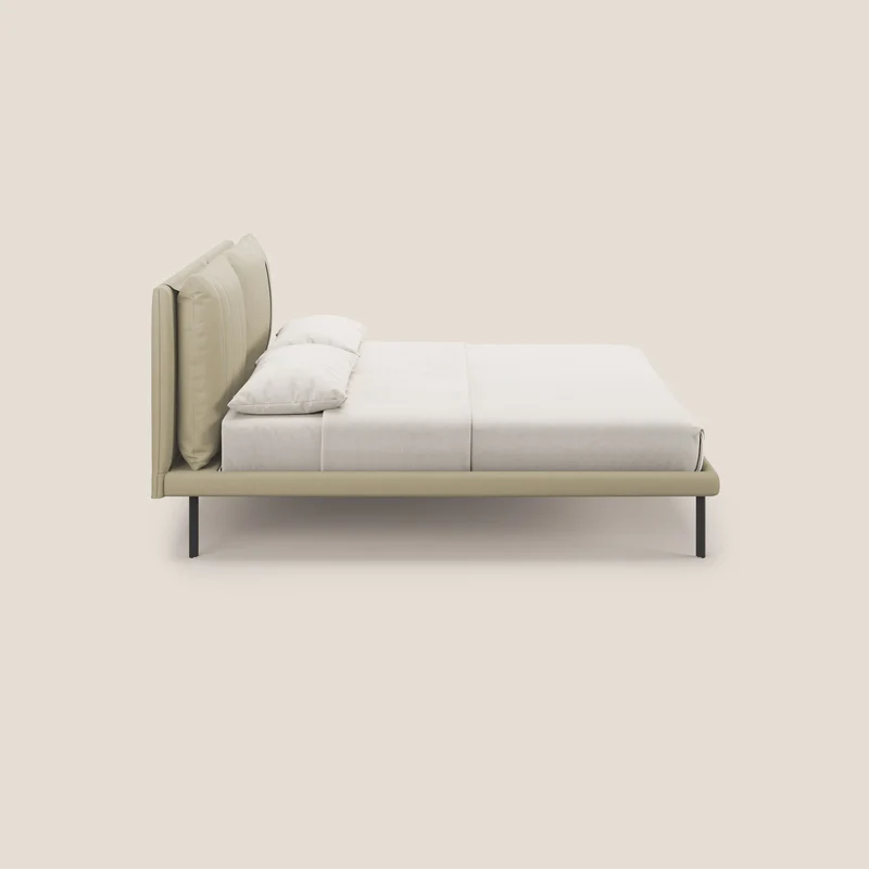 Giselle lit moderne avec coussins tête de lit réglables avec poches en microfibre imperméable T11 crème