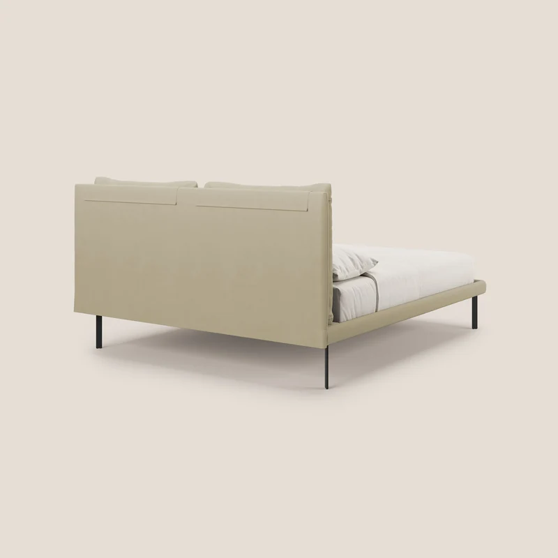 Giselle lit moderne avec coussins tête de lit réglables avec poches en microfibre imperméable T11 crème