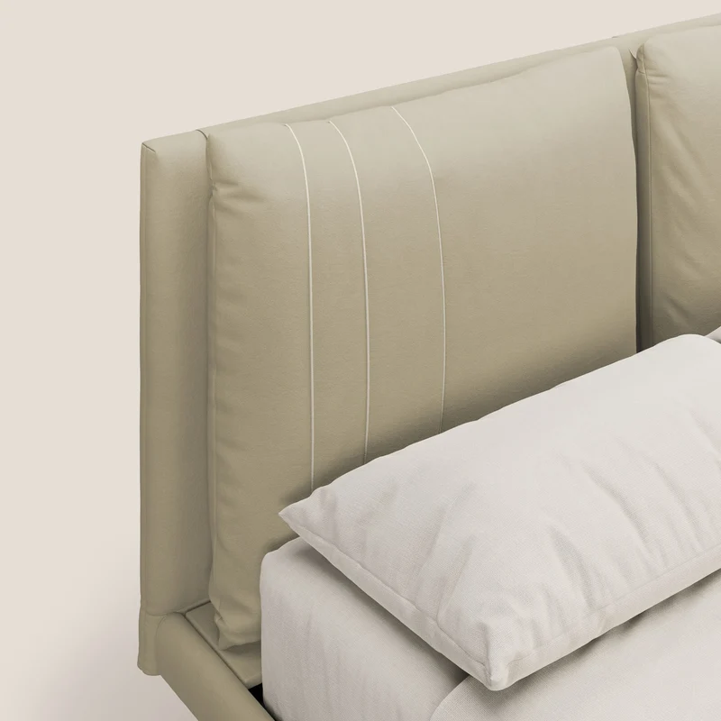 Giselle lit moderne avec coussins tête de lit réglables avec poches en microfibre imperméable T11 crème