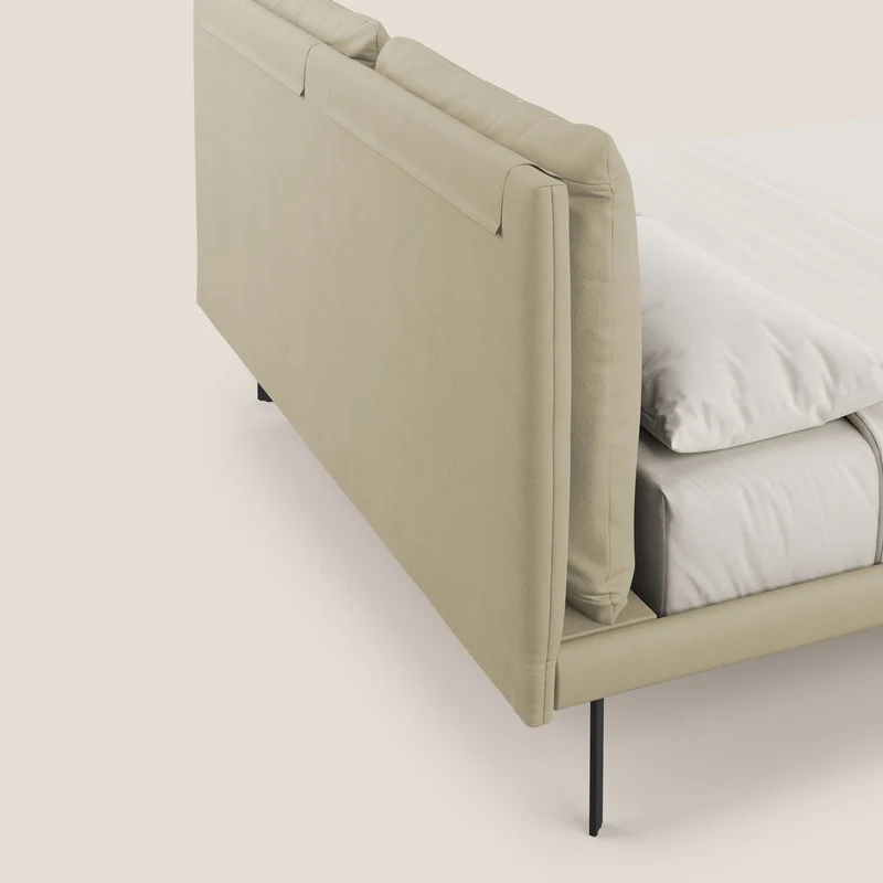 Giselle lit moderne avec coussins tête de lit réglables avec poches en microfibre imperméable T11 crème