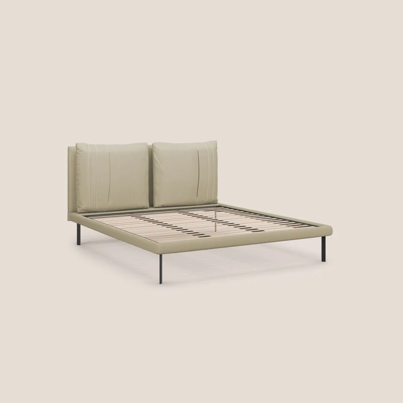 Giselle lit moderne avec coussins tête de lit réglables avec poches en microfibre imperméable T11 crème