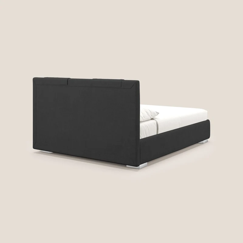 Horus lit rembourré avec coffre et prise USB sur la tête de lit en tissu imperméable T02 noir