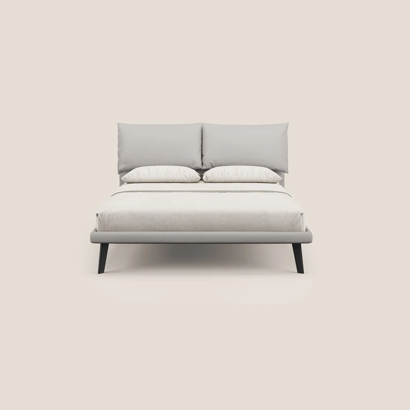 Astrid lit rembourré avec pieds en bois en microfibre détachable T11 gris clair