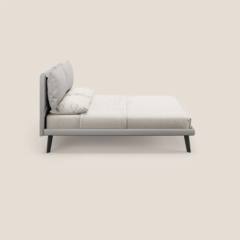 Astrid lit rembourré avec pieds en bois en microfibre détachable T11 gris clair
