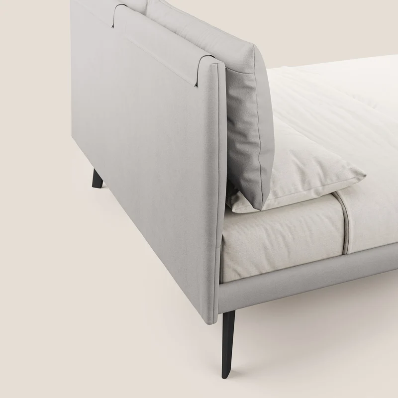 Astrid lit rembourré avec pieds en bois en microfibre détachable T11 gris clair