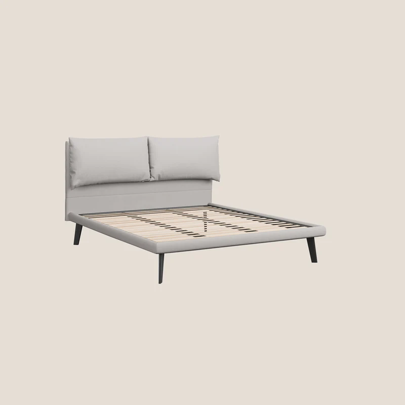 Astrid lit rembourré avec pieds en bois en microfibre détachable T11 gris clair