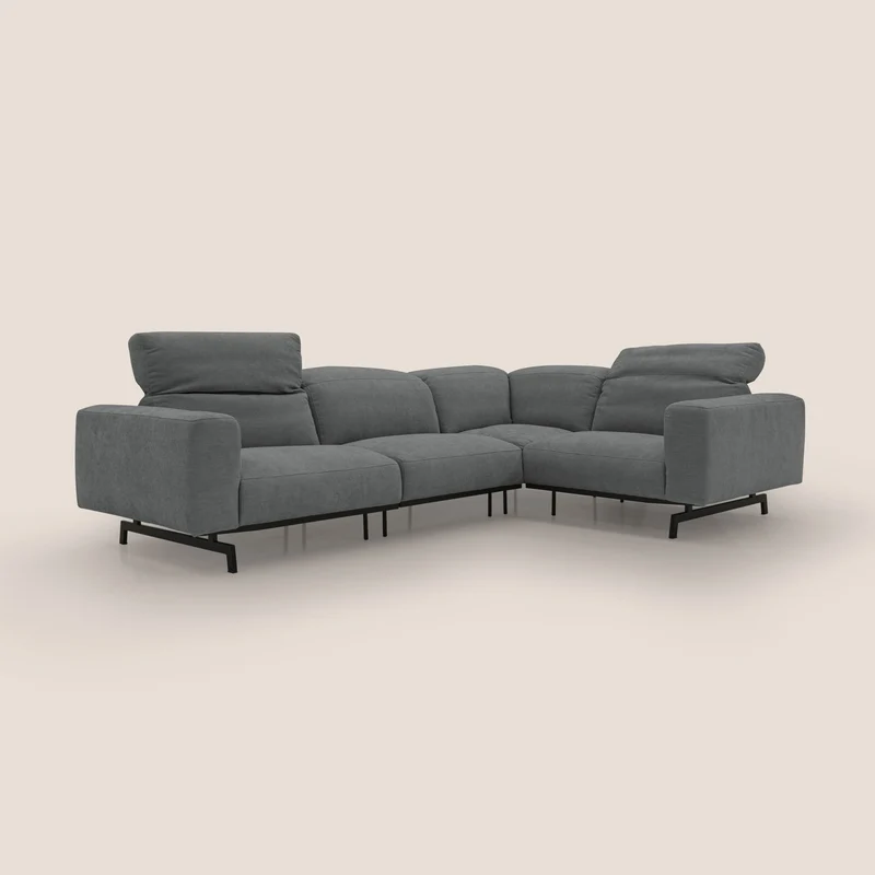 Sakura Canapé d'angle RÉVERSIBLE et modulable en tissu doux et imperméable T14 gris
