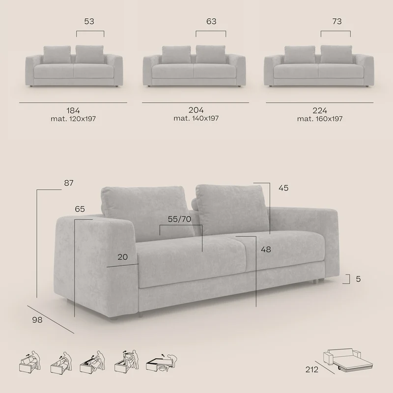 Freia Canapé convertible minimaliste matelas h15cm aux dossiers moelleux en tissu imperméable T14 gris