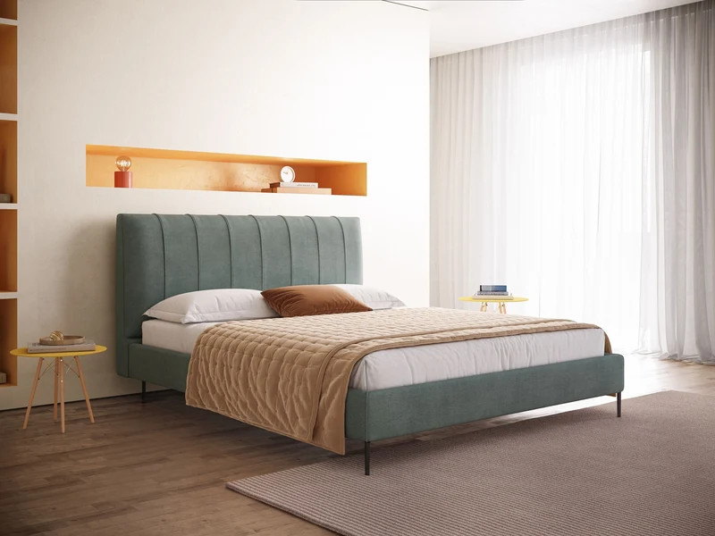 Calliope lit rembourré aux pieds hauts complètement déhoussable en tissu détachable T17 vert d'eau