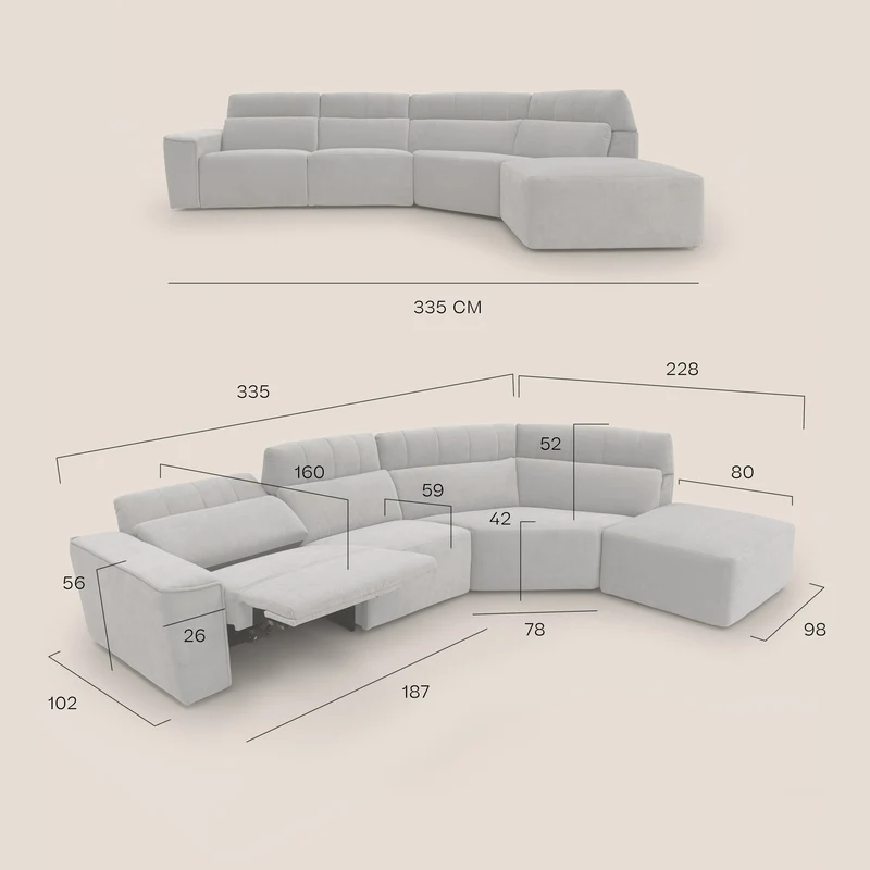 Clark Canapé d'angle avec option relax électrique en tissu imperméable et détachable T17 beige