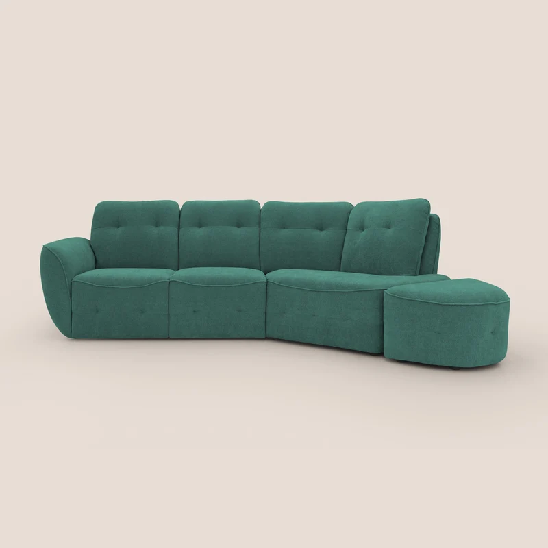 Cerbero canapé d'angle avec pouf terminal en bouclette douce imperméable T07 vert