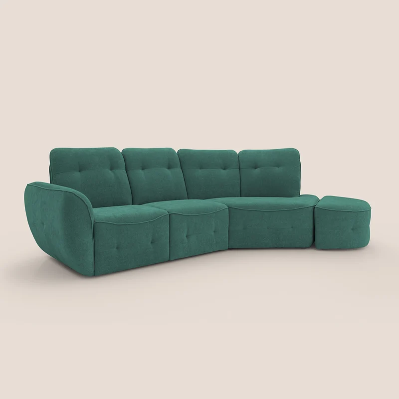 Cerbero canapé d'angle avec pouf terminal en bouclette douce imperméable T07 vert
