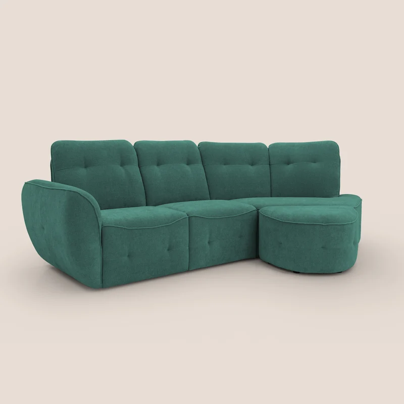 Cerbero canapé d'angle avec pouf terminal en bouclette douce imperméable T07 vert