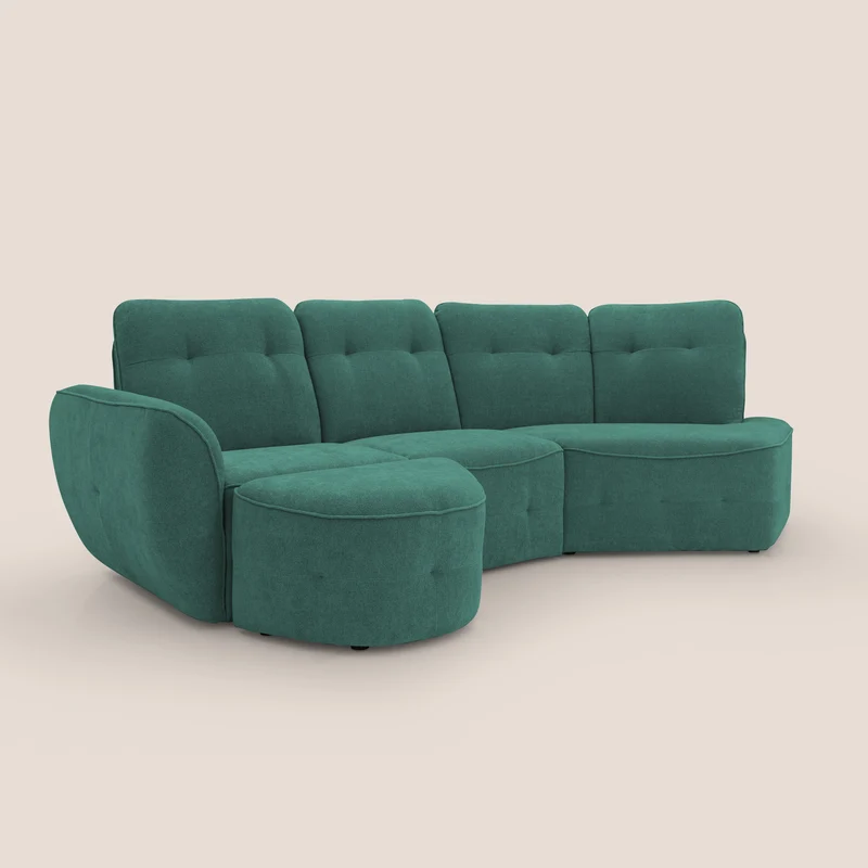 Cerbero canapé d'angle avec pouf terminal en bouclette douce imperméable T07 vert