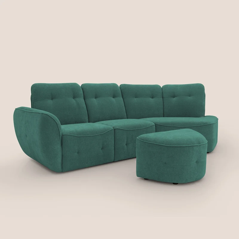 Cerbero canapé d'angle avec pouf terminal en bouclette douce imperméable T07 vert