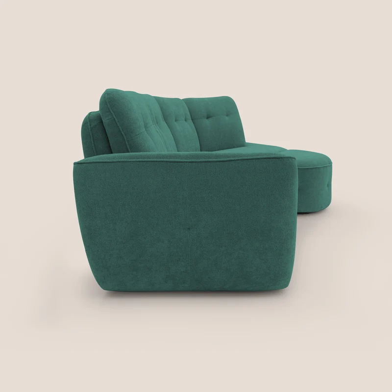 Cerbero canapé d'angle avec pouf terminal en bouclette douce imperméable T07 vert