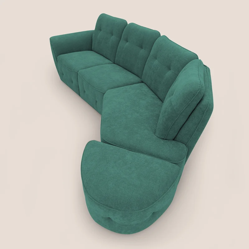 Cerbero canapé d'angle avec pouf terminal en bouclette douce imperméable T07 vert
