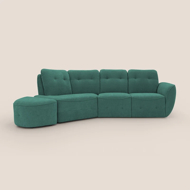 Cerbero canapé d'angle avec pouf terminal en bouclette douce imperméable T07 vert