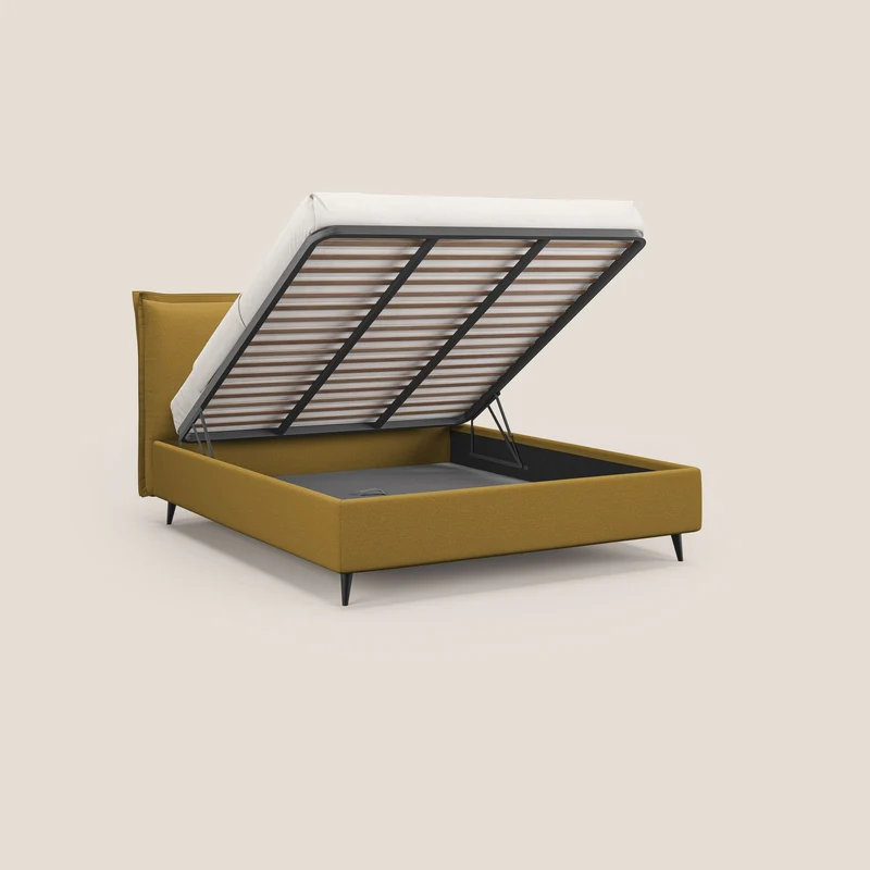 Hans lit rembourré avec coffre au style minimaliste en tissu imperméable T19 jaune