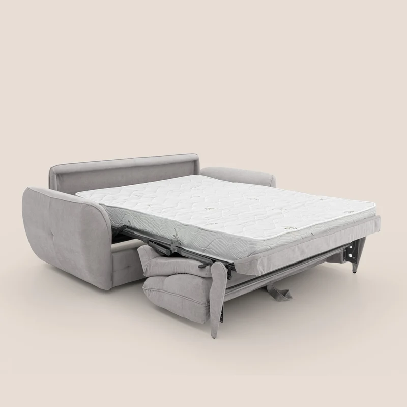 Zeus Canapé convertible scandinave avec dossier haut et matelas H18 cm en tissu imperméable T02 gris clair