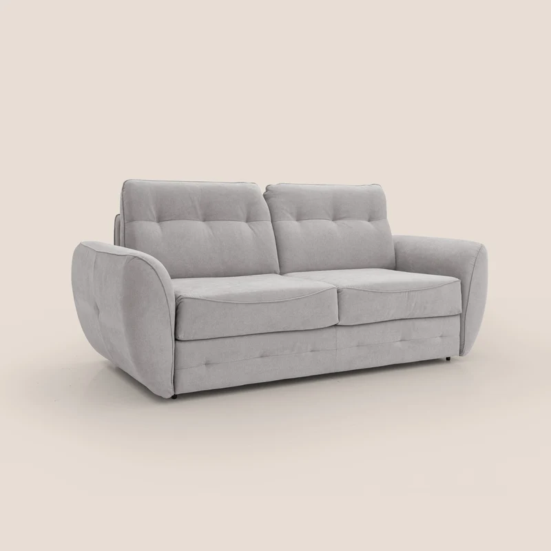 Zeus Canapé convertible scandinave avec dossier haut et matelas H18 cm en tissu imperméable T02 gris clair
