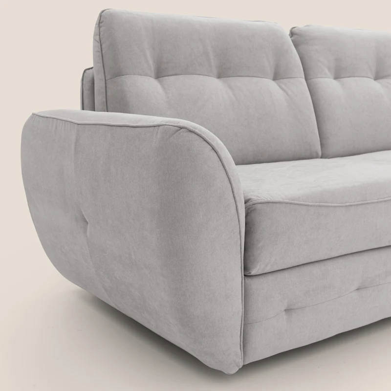 Zeus Canapé convertible scandinave avec dossier haut et matelas H18 cm en tissu imperméable T02 gris clair