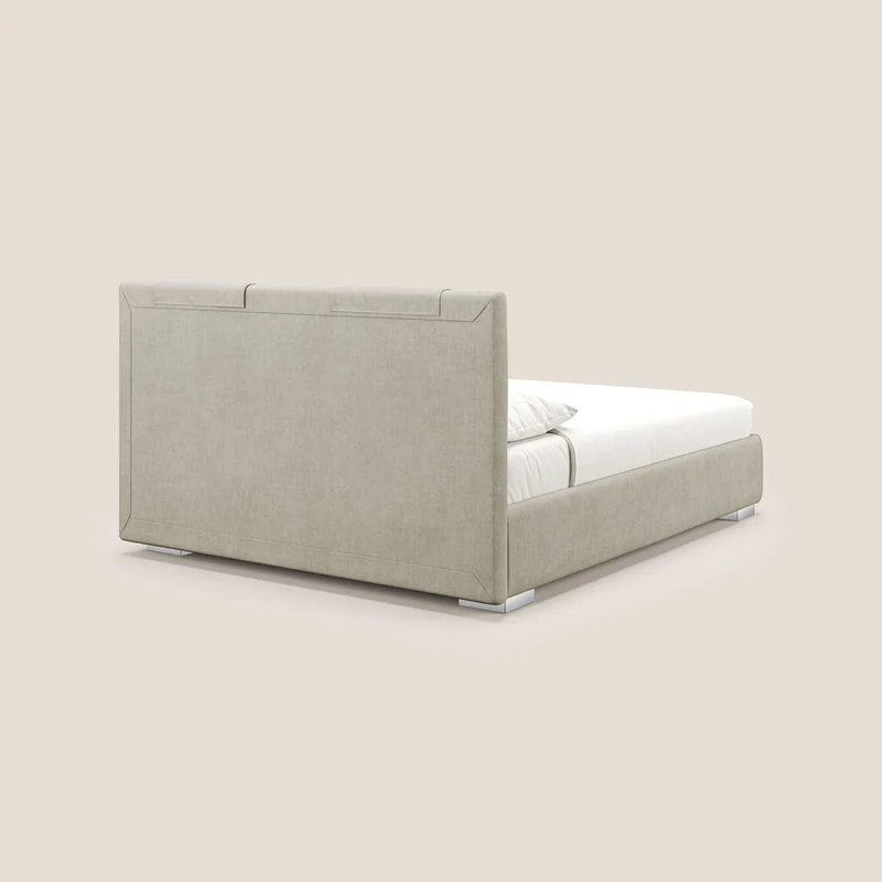 Horus lit rembourré avec coffre et prise USB sur la tête de lit en tissu imperméable T02 crème