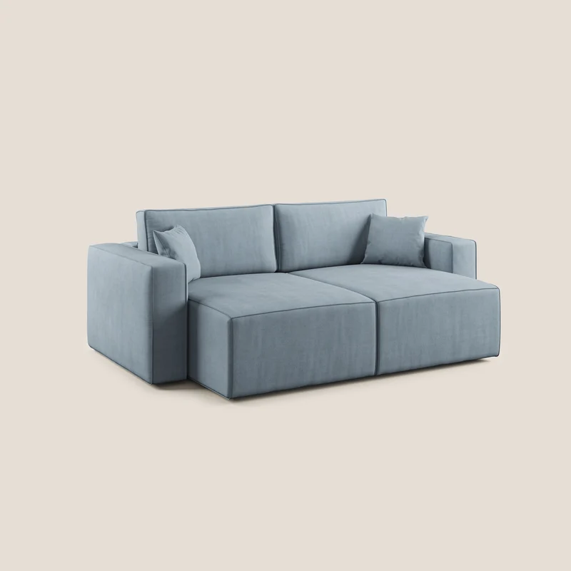 Morfeo canapé avec assise extractible en tissu imperméable T02 bleu pastel