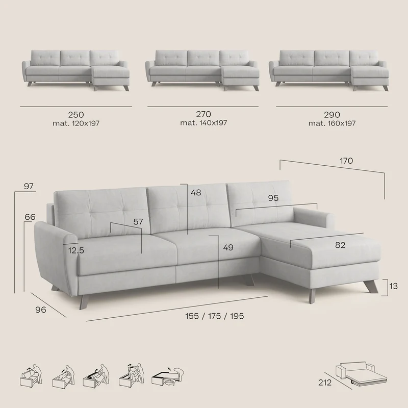 Callisto Canapé d'angle convertible en tissu doux imperméable T02 bleu canard