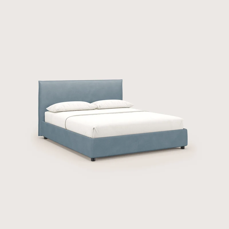 Nina lit coffre au design minimaliste en microfibre détachable effet cuir T15 bleu gris