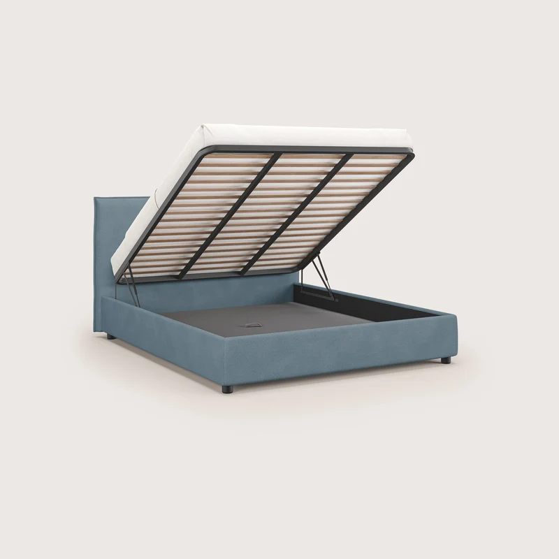 Nina lit coffre au design minimaliste en microfibre détachable effet cuir T15 bleu gris