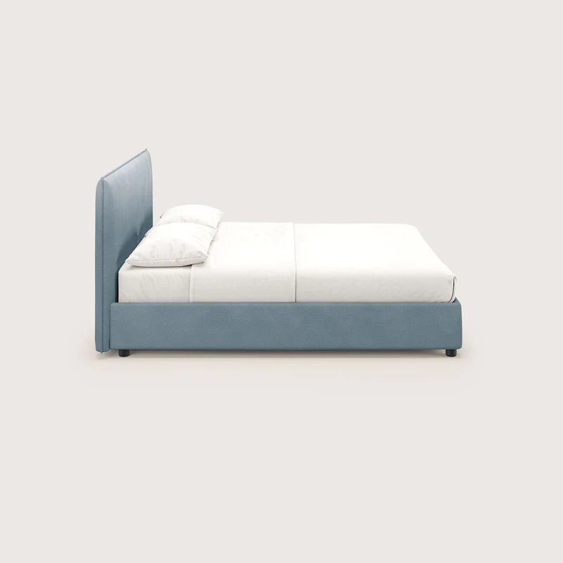 Nina lit coffre au design minimaliste en microfibre détachable effet cuir T15 bleu gris