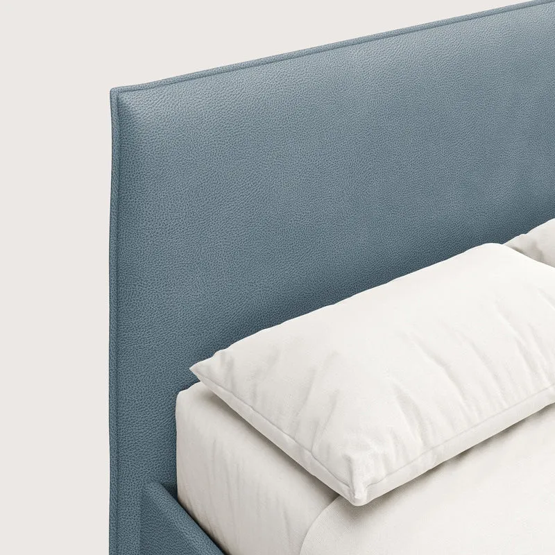 Nina lit coffre au design minimaliste en microfibre détachable effet cuir T15 bleu gris
