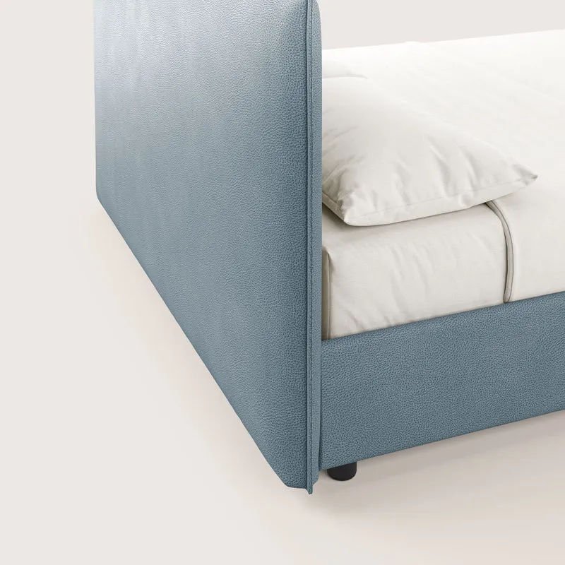 Nina lit coffre au design minimaliste en microfibre détachable effet cuir T15 bleu gris