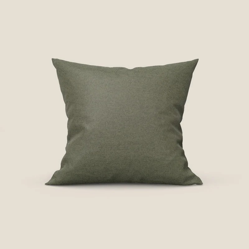 Tobago coussin disponible en différentes couleurs en tissu flammé effet coton imperméable T19 vert