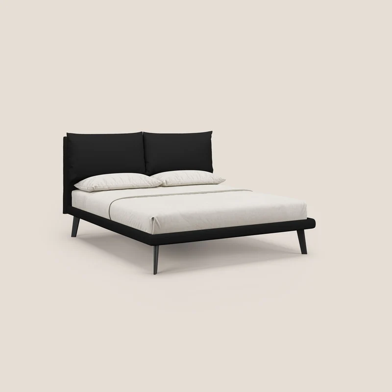 Astrid lit rembourré avec pieds en bois en microfibre détachable T11 noir
