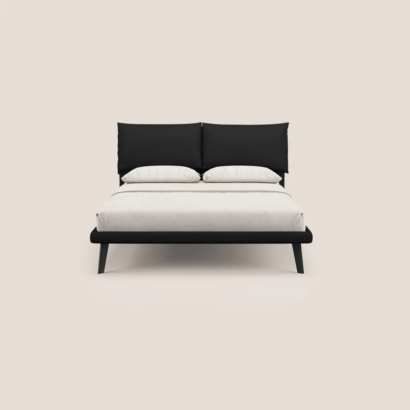 Astrid lit rembourré avec pieds en bois en microfibre détachable T11 noir