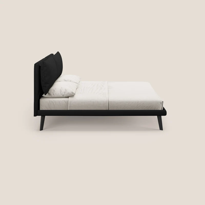 Astrid lit rembourré avec pieds en bois en microfibre détachable T11 noir