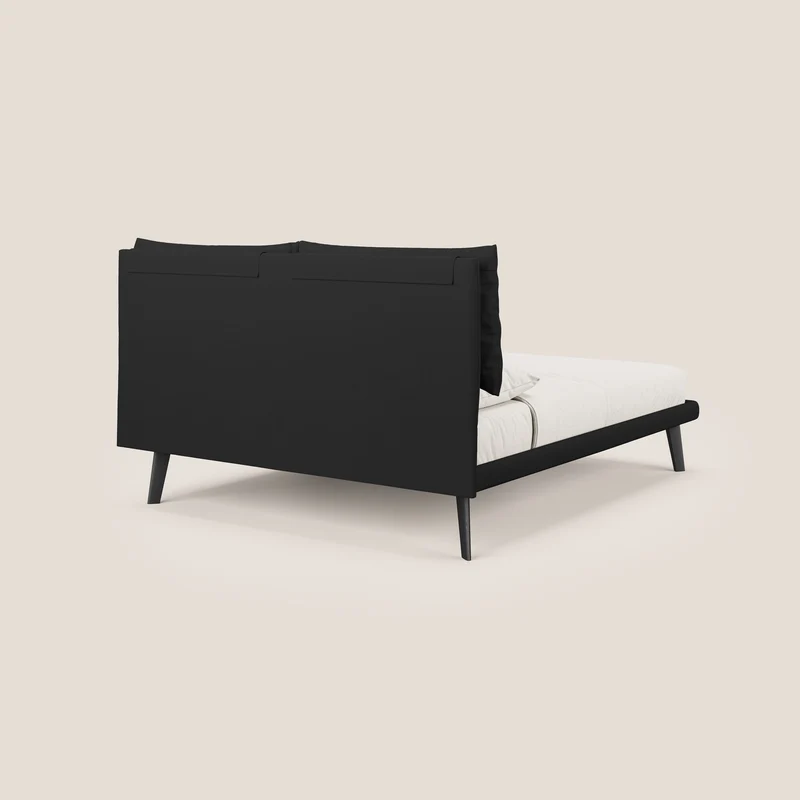 Astrid lit rembourré avec pieds en bois en microfibre détachable T11 noir