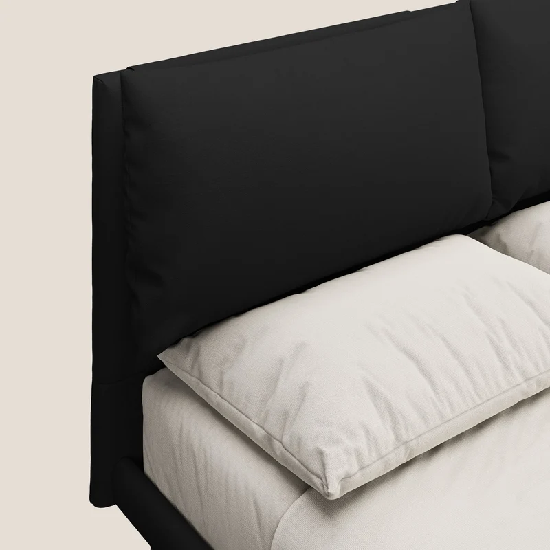 Astrid lit rembourré avec pieds en bois en microfibre détachable T11 noir