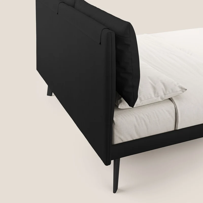 Astrid lit rembourré avec pieds en bois en microfibre détachable T11 noir